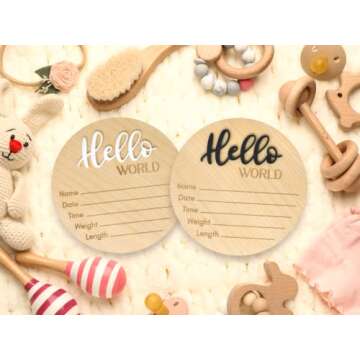 Bleed Proof Engineered Wood, Hello World Newborn Sign, Baby Announcement Sign, Newborn Announcement Sign, Birth Announcement Sign - 5.5" (Birch/White/Round)