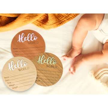 Bleed Proof Engineered Wood, Hello World Newborn Sign, Baby Announcement Sign, Newborn Announcement Sign, Birth Announcement Sign - 5.5" (Birch/White/Round)