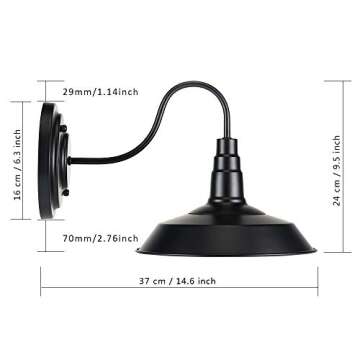 Lightess Black Wall Sconces Lighting Gooseneck Industrial Barn Lights Vintage Farmhouse Wall Lamp, CY-8