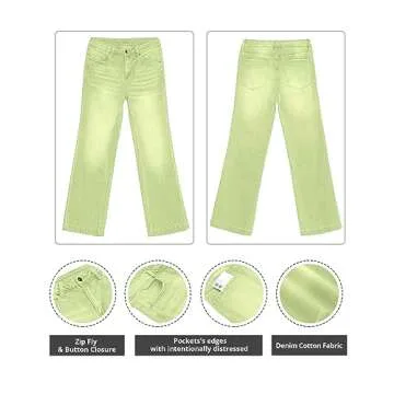 GRAPENT Business Casual Pants for Women Stretch High Waisted Flare Ripped Jeans Womens Stretchy Jeans 70s Outfits for Womens Jeans Wide Leg Pants for Women Color Lettuce Green Large Size 12 Size 14