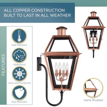 Quoizel Rue De Royal Charleston Outdoor Wall Lantern, 29.5 Inch 4-Light Aged Copper Vintage Wall Sco...