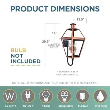 Quoizel Rue De Royal Charleston Outdoor Wall Lantern, 29.5 Inch 4-Light Aged Copper Vintage Wall Sconce, French Country Wall Light, Clear Glass, Outside Lights for Patio, Porch, Garage or Yard