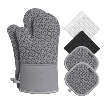 Oven Mitts and Pot Holders Set 6pcs, Kitchen Oven Glove,High Heat Resistant 550 Degree Extra Long Ov...