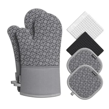 Oven Mitts and Pot Holders Set 6pcs, Kitchen Oven Glove,High Heat Resistant 550 Degree Extra Long Ov...