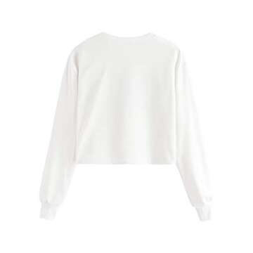 SweatyRocks Women's Crop Top Letter Printed Sweatshirt Hoodie White Small