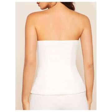 OYOANGLE Women's Button Front Split Hem Strapless Tube Top Elegant Workwear Tank Tops White Small