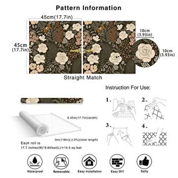 Beautiful HAOKHOME Floral Peel and Stick Wallpaper 17.7in x 9.8ft