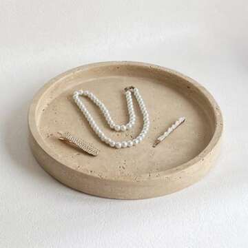 StonePlus Natural Marble Vanity Tray, Perfume Jewelry Tray, Round Ottoman Tray for Drinks, Coffee Ta...