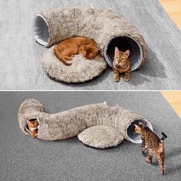 Plush Cat Tunnel and Bed for Indoor Cats