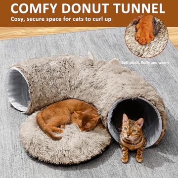Plush Cat Tunnel and Bed for Indoor Cats
