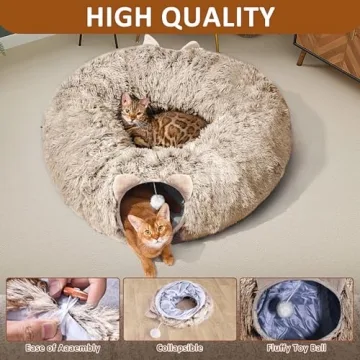 Plush Cat Tunnel and Bed for Indoor Cats