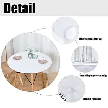 LUSHVIDA Vinyl Fitted Table Cover Elastic Edged Plastic Table Cover… (White, Best for Up to 36"-44" Round)