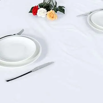 LUSHVIDA Vinyl Fitted Table Cover Elastic Edged Plastic Table Cover… (White, Best for Up to 36"-44" Round)