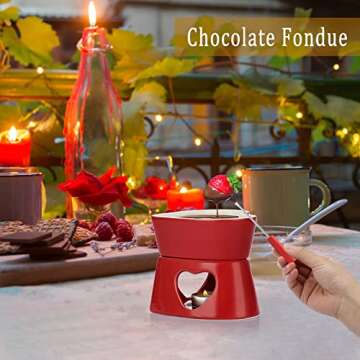 BSTKEY Heart-Shaped Ceramic Fondue Pot Set