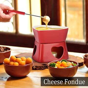 BSTKEY Heart-Shaped Ceramic Fondue Pot Set