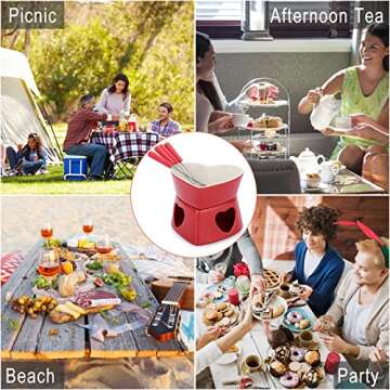 BSTKEY Heart-Shaped Ceramic Fondue Pot Set