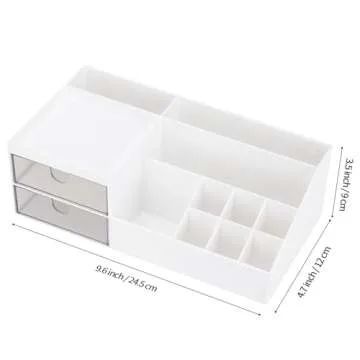 LETURE Desk Organizer, Cosmetic Makeup Vanity Organizer Box, Bathroom Counter Makeup Storage for Eyeshadows, Skin Care, Concealers, Powders, Nail Polish (White)