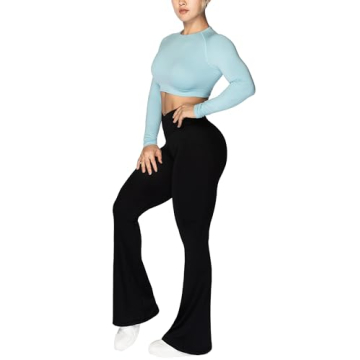 Comfortable High-Waisted Crossover Flare Leggings
