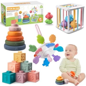 Wuzhineisn Montessori Baby Toys for Ages 6-18 Months - Pull String Teether, Stacking Blocks, Sensory...