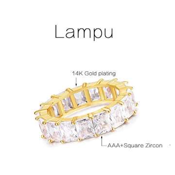 Lampu 14K Gold Plated Cubic Zirconia Baguette Cut Eternity Bands for Women