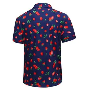 SheLucki Hawaiian Shirt for Men, Unisex Summer Beach Casual Short Sleeve Button Down Shirts, Printed Palmshadow Clothing Strawberry Blue XL