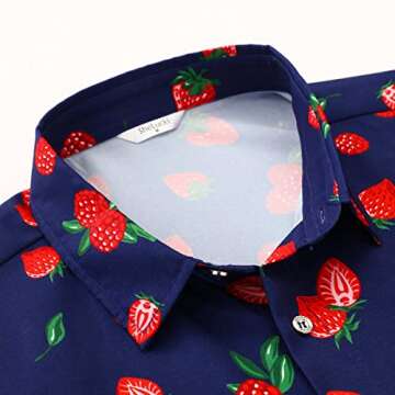 SheLucki Hawaiian Shirt for Men, Unisex Summer Beach Casual Short Sleeve Button Down Shirts, Printed Palmshadow Clothing Strawberry Blue XL