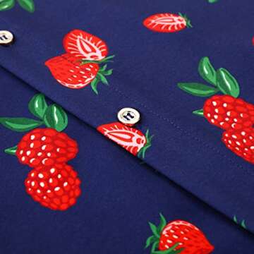 SheLucki Hawaiian Shirt for Men, Unisex Summer Beach Casual Short Sleeve Button Down Shirts, Printed Palmshadow Clothing Strawberry Blue XL