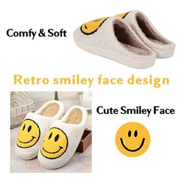 FACAXEDRE Smile Face Slippers for Women Fuzzy Slippers Happy Face Slippers for Woman Ladies Bedroom Slippers Woman Indoor and Outdoor Retro Home House Slippers Yellow 9-10