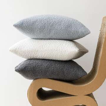 Foindtower Pack of 2 Modern Textured Boucle Throw Pillow Covers Accent Solid Decorative Pillow Cases Cozy Woven Couch Cushion Case for Chair Sofa Bed Living Room Home Decor, 20 x 20 Inch, Light Blue