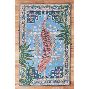 SOM RUGS Bengal Tiger Rug Tufted Wool Rug Hand Tufted Rug feet Large Animal Rug Multi Colored Rug Li...