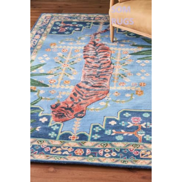 SOM RUGS Bengal Tiger Rug Tufted Wool Rug Hand Tufted Rug feet Large Animal Rug Multi Colored Rug Living Room Bedroom Room Kitchen (5x8 Feet)