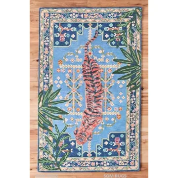 SOM RUGS Bengal Tiger Rug Tufted Wool Rug Hand Tufted Rug feet Large Animal Rug Multi Colored Rug Living Room Bedroom Room Kitchen (5x8 Feet)