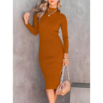 ANRABESS Women's Stylish Long Sleeve Ribbed Sweater Dress