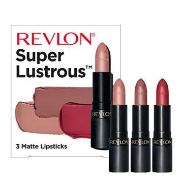 Revlon Super Lustrous 3-Piece Lipstick Gift Set, High Impact, Matte Finish, 003 Pick Me Up, 014 Sham...