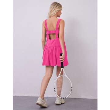 Lauweion Womens Athletic Tennis Dress with Built in Bra and Shorts Sleeveless Workout 2 Piece Tennis Outfits Summer Peach Pink