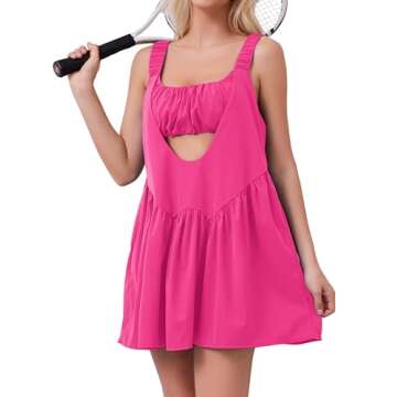 Lauweion Womens Athletic Tennis Dress with Built in Bra and Shorts Sleeveless Workout 2 Piece Tennis Outfits Summer Peach Pink