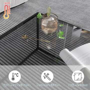 Glass Coffee Tables for Living Room Square Modern Center Table for Small Space,Tempered Glass-top with Sturdy Metal Frame Sofa Side End Table, Easy Assembly,26.4 x 26.4 x 15.7 Inches, Gray Black