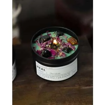 Obsidian Crystal Candle for Wellness & Spiritual Balance
