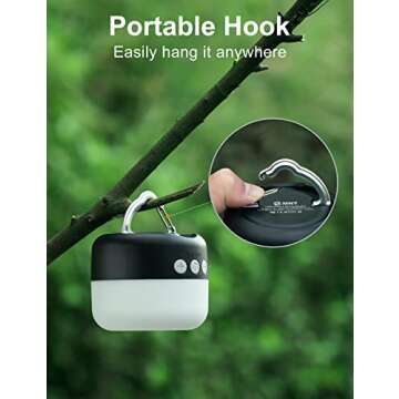 LED Camping Lantern Rechargeable 1000LM, Up to 300H Running Time Camping Tent Light, 6700mAh Emergency Hanging Light for Hurricane, Power Outages, Home, Hiking, Water-Resistant, Black