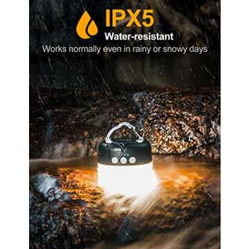 LED Camping Lantern Rechargeable 1000LM, Up to 300H Running Time Camping Tent Light, 6700mAh Emergency Hanging Light for Hurricane, Power Outages, Home, Hiking, Water-Resistant, Black