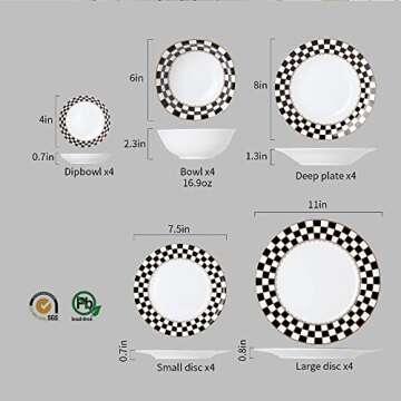 Porlien Checker Pattern 20-piece Round Dinnerware Set for 4, Bone China