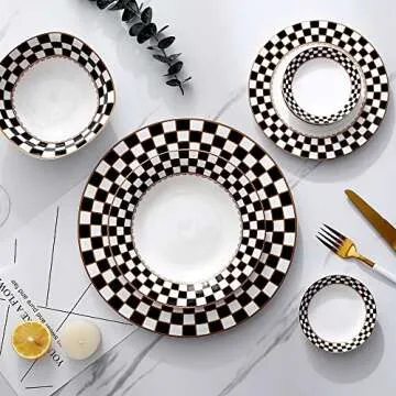 Porlien Checker Pattern 20-piece Round Dinnerware Set for 4, Bone China