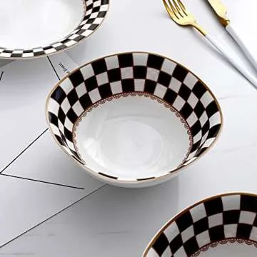 Porlien Checker Pattern 20-piece Round Dinnerware Set for 4, Bone China