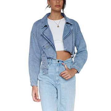 Chouyatou Women's Boyfriend Jean Shacket Jacket - Stylish Denim Blazer