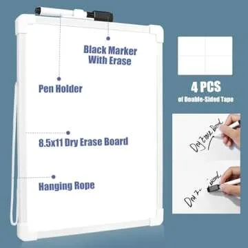 SUNEE Small Dry Erase Board with Hanging, 11x14 Magnetic White Board with Marker, Double-Sided Dry Erase Whiteboard for Students - Planning, Drawing, Memo, to Do List