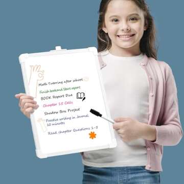 SUNEE Small Dry Erase Board with Hanging, 11x14 Magnetic White Board with Marker, Double-Sided Dry Erase Whiteboard for Students - Planning, Drawing, Memo, to Do List