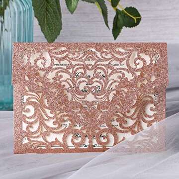 YIMIL 20 Pcs Laser Cut Wedding Invitation Card with Envelope for Wedding Quinceanera Bridal Shower B...