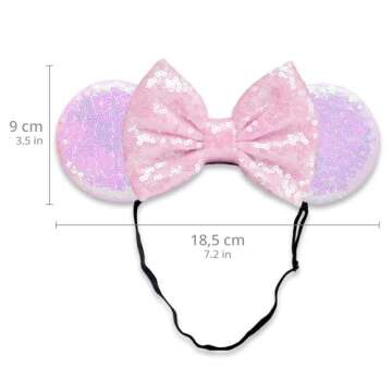 SAMARKAND Sequin Bow Mouse Ears Headbands, 3PCS Shiny Glitter - Elastic and Adjustable Headache-Free Headbands for Girls and Women (Princess)