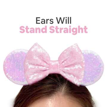 SAMARKAND Sequin Bow Mouse Ears Headbands, 3PCS Shiny Glitter - Elastic and Adjustable Headache-Free Headbands for Girls and Women (Princess)