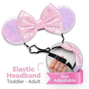 SAMARKAND Sequin Bow Mouse Ears Headbands, 3PCS Shiny Glitter - Elastic and Adjustable Headache-Free Headbands for Girls and Women (Princess)